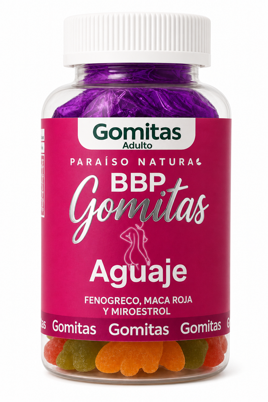 BBP Gomitas Aguaje peruano + Fenogreco c/60 Bote Rosa Paraíso Natural