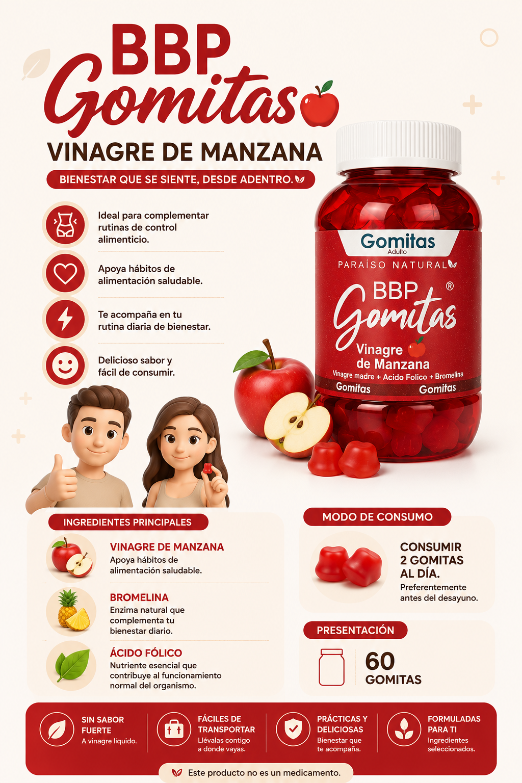 Gomitas. Vinagre de Manzana C/120